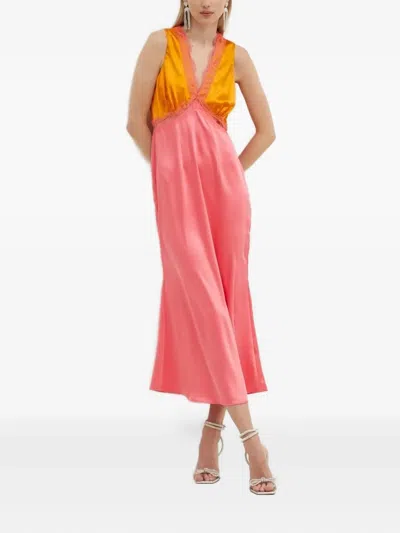 Never Fully Dressed Lace-insert Satin Dress In Red