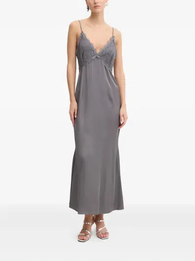 Never Fully Dressed Lace-insert Slip Dress In Gray