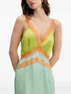 Never Fully Dressed Lace-insert Slip Midi Dress In Green