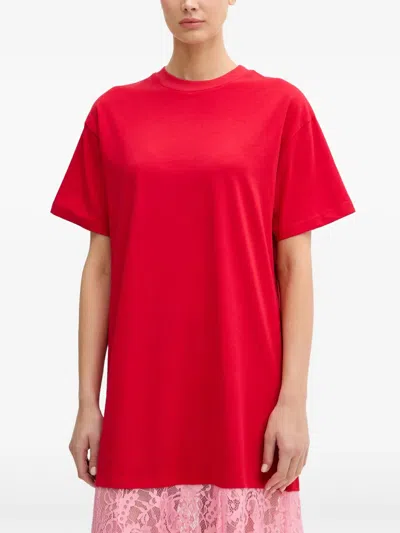 Never Fully Dressed Lace-panelled Crew-neck Midi Dress In 레드