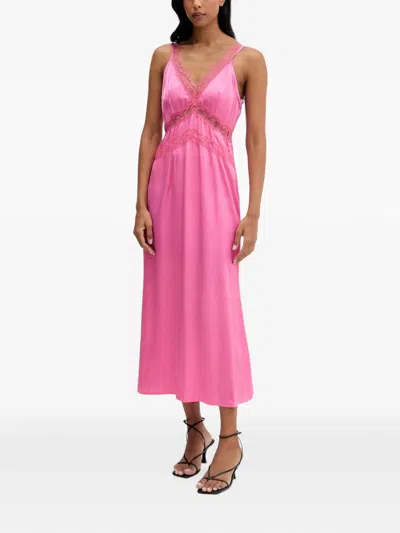 Never Fully Dressed Lace-trim V-neck Midi Dress In Pink