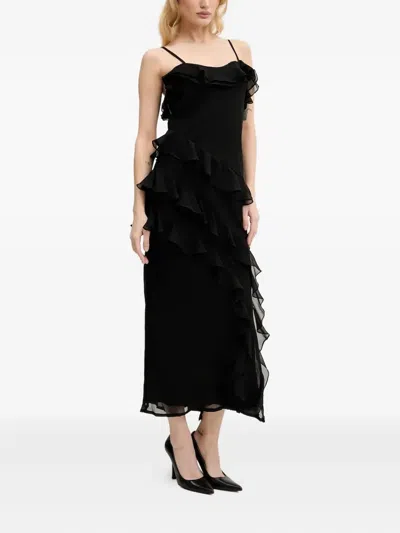 Never Fully Dressed Layered Ruffle Midi Dress In Black