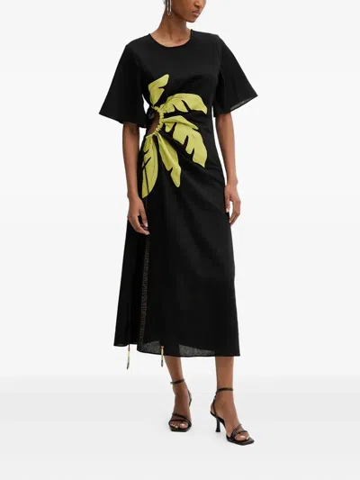 Never Fully Dressed Leaf Cut-out Midi Dress In Black