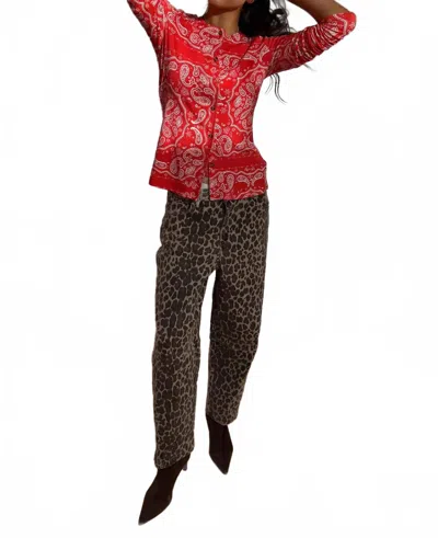 Never Fully Dressed Leopard Barrel Jeans In Brown In Animal Print