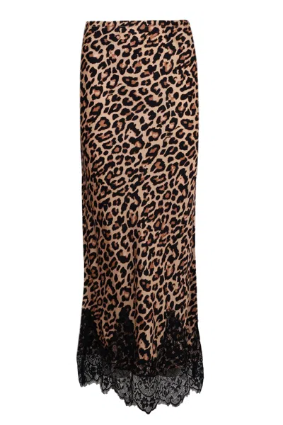 Never Fully Dressed Leopard Lace Midi Maeva Skirt In Brown