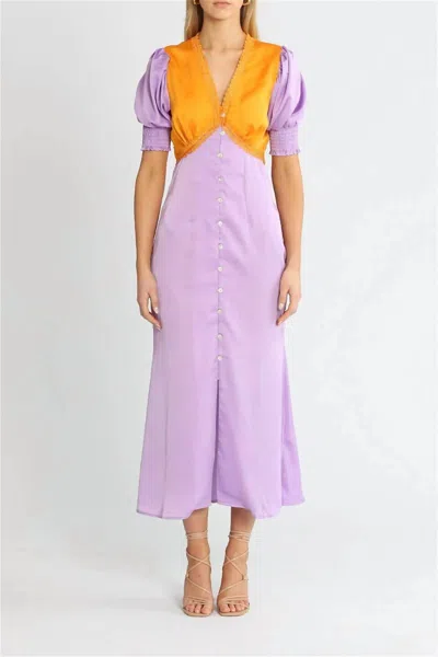Never Fully Dressed Lindos Color Block Midi Dress In Lilac Orange In Purple