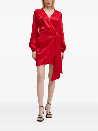 Never Fully Dressed Lip-jacquard Wrap Asymmetric Party Dress In Red