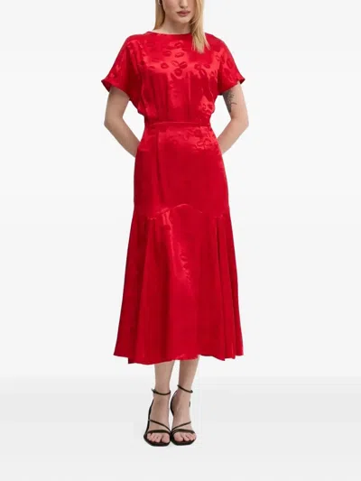 Never Fully Dressed Lip-print Midi Dress In Red