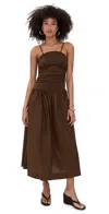 Never Fully Dressed Lola Gathered-waist Midi Dress In Brown