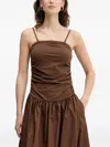 Never Fully Dressed Lola Gathered-waist Midi Dress In Brown