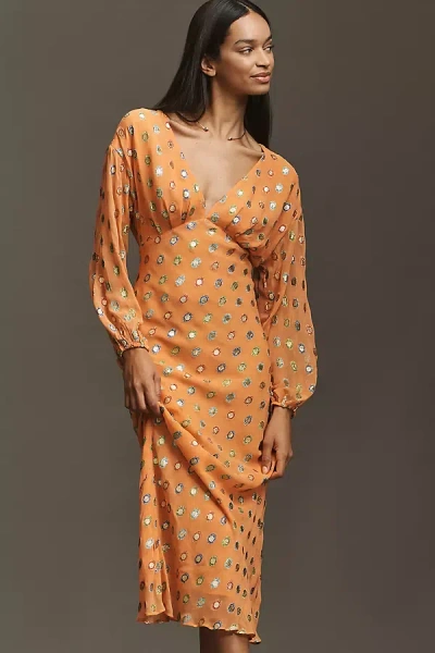 Never Fully Dressed Long-sleeve Foil Maxi Dress In White