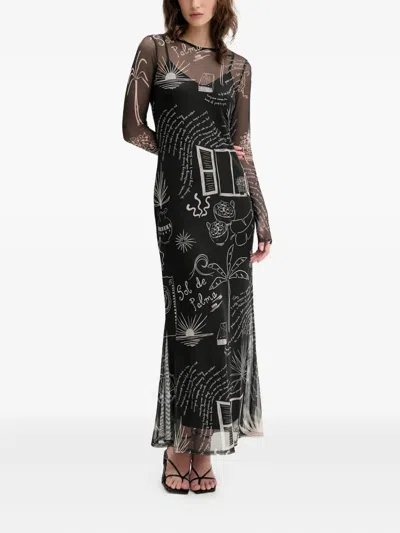 Never Fully Dressed Long-sleeve Graphic-print Dress In Black