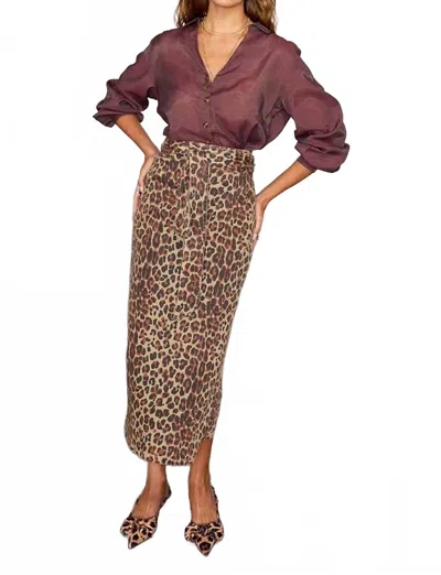 Never Fully Dressed Lucia Denim Jaspre Skirt In Leopard In Multi