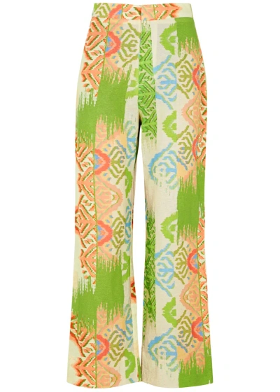 Never Fully Dressed Marra Printed Cotton-blend Trousers In Green