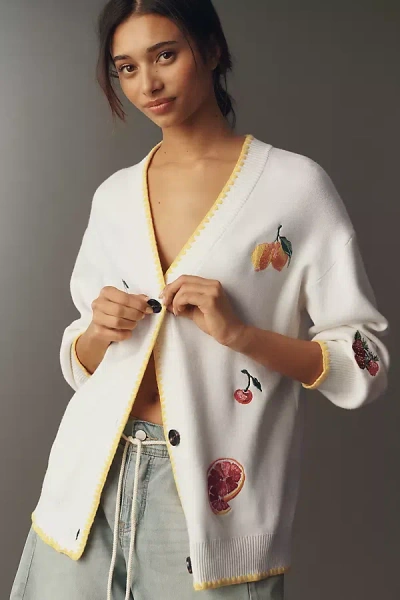 Never Fully Dressed Martha Plus Fruit Cardigan In White