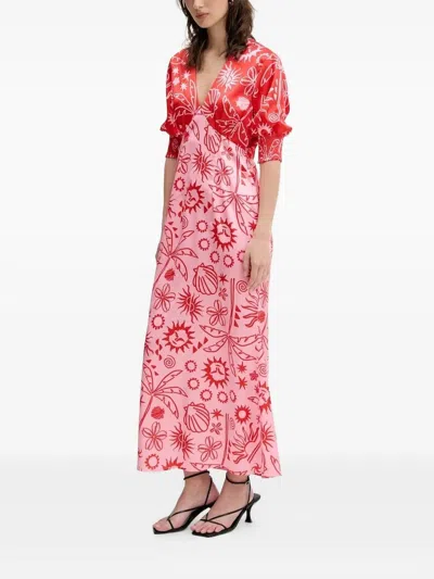 Never Fully Dressed May Midi Dress In Pink/red In Pattern