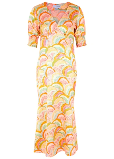 Never Fully Dressed May Printed Satin Midi Dress In Pink