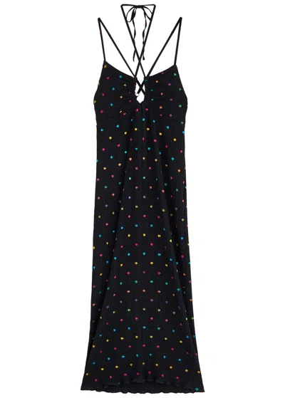 Never Fully Dressed Megan Plissé Printed Chiffon Midi Dress In Black