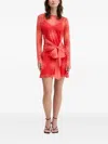 Never Fully Dressed Mesh Geometric-print Tie-front Mini Dress In Red