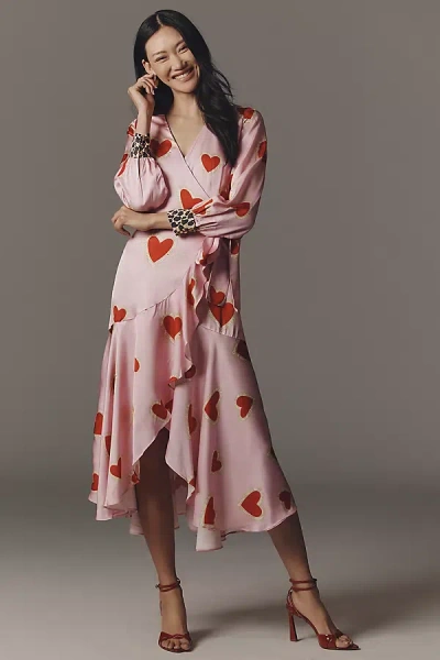 Never Fully Dressed Mesh Heart Wrap Maxi Dress In Pink