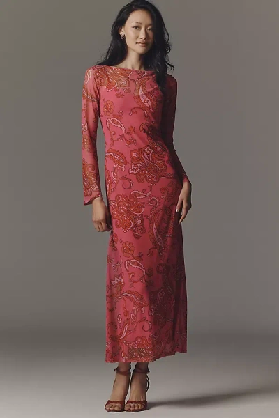 Never Fully Dressed Mesh Long-sleeve Midi Dress In Multi