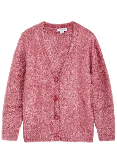 Never Fully Dressed Metallic Tinsel-weave Cardigan In Pink