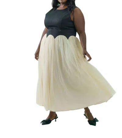 Never Fully Dressed Monika Midi Dress In Black & Cream In Green