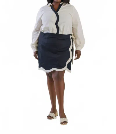 Never Fully Dressed Mono Scallop Mini Jaspre Skirt - Plus In Black In Blue