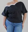 Never Fully Dressed Mono Scallop Tilly Top - Plus Size In Black In Blue