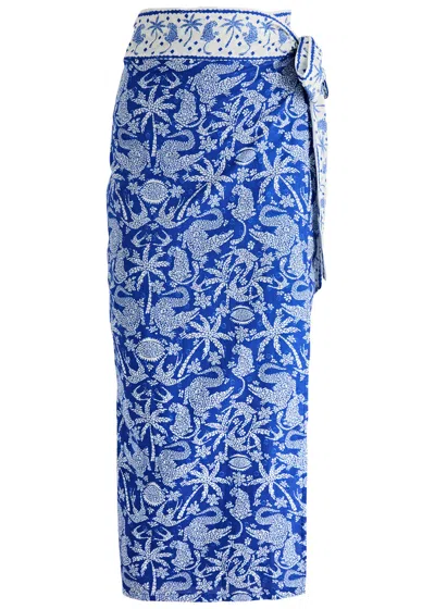 Never Fully Dressed Mosaic Jaspre Printed Cotton Wrap Skirt In Blue