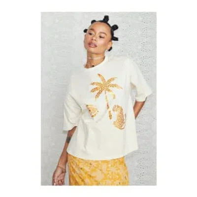Never Fully Dressed Mosaic Palm Tree T-shirt Size: L, Col: Cream In Neutrals