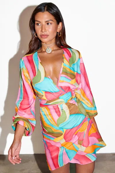 Never Fully Dressed Multi Abstract Mini Vienna Wrap Dress