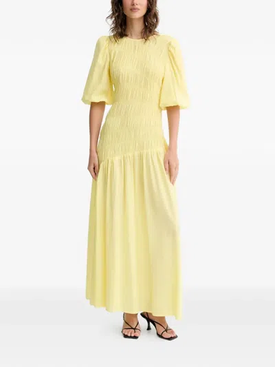 Never Fully Dressed Nara Shirred Asymmetric Dress In Yellow