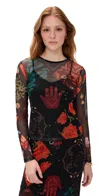 Never Fully Dressed Night Garden Mesh Long Sleeve Top Black In Multi