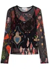 Never Fully Dressed Night Garden Printed Mesh Top In Multi
