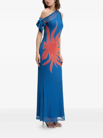 NEVER FULLY DRESSED ONE-SHOULDER FLAME-PRINT MAXI DRESS