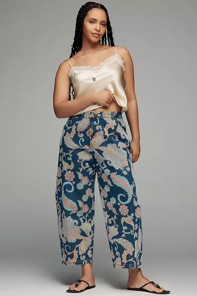 Never Fully Dressed Paisley Plus Denim Barrel Pants In Blue