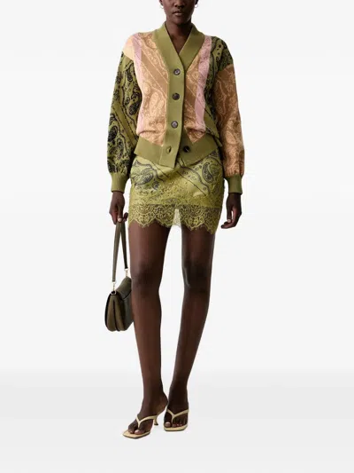 Never Fully Dressed Paisley-print Lace-trim Skirt In Green
