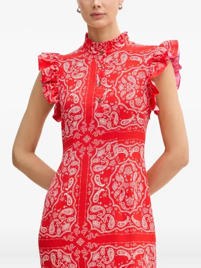 Never Fully Dressed Paisley-print Ruffled Midi Dress In 레드