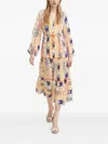 Never Fully Dressed Patchwork Tiered Midi Dress In Neutral
