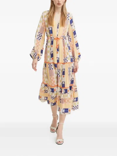 Never Fully Dressed Patchwork Tiered Midi Dress In Neutral