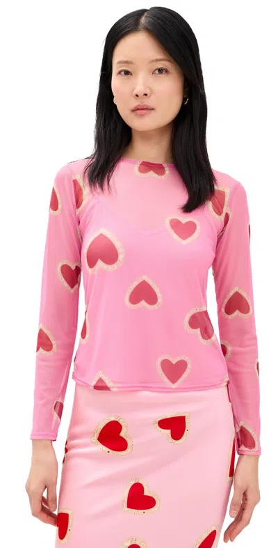 Never Fully Dressed Pink Hearts Mesh Top Pink