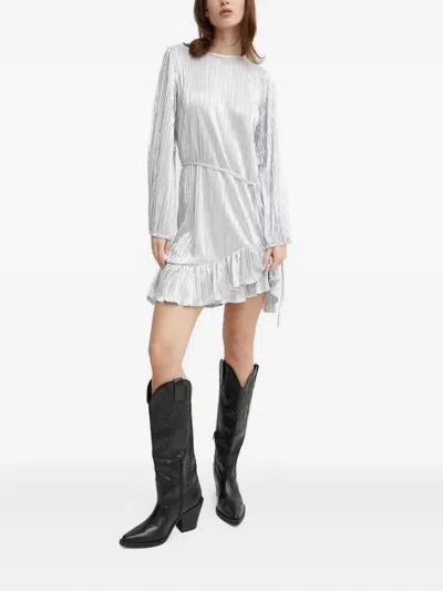 Never Fully Dressed Pleated Ruffle-detail Midi Dress In Gray