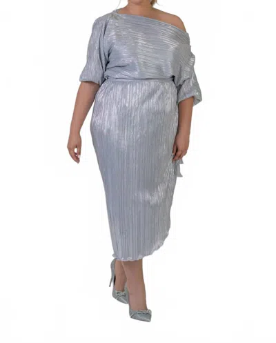 Never Fully Dressed Plisse Jaspre Wrap Skirt - Plus In Silver Plisse In Blue