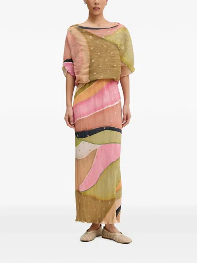 Never Fully Dressed Plissé Metallic-flecked Midi Dress In Green