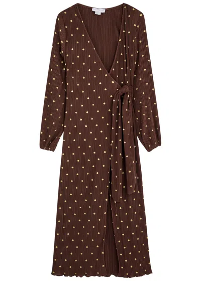 Never Fully Dressed Plisse Gold Fleck Midaxi Dress In Chocolate-brown