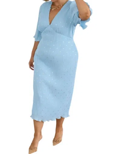 Never Fully Dressed Plisse Short Sleeve Dress In Ice Blue Celeste In Multi