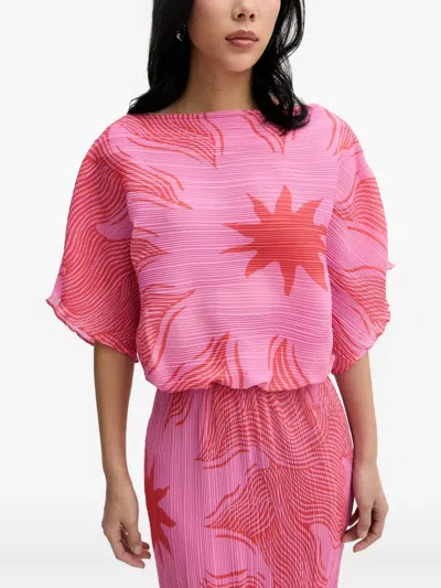 Never Fully Dressed Plissé-effect Sun-print Midi Dress In Pink
