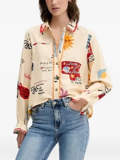 NEVER FULLY DRESSED PRINT FRILL-CUFF SHIRT