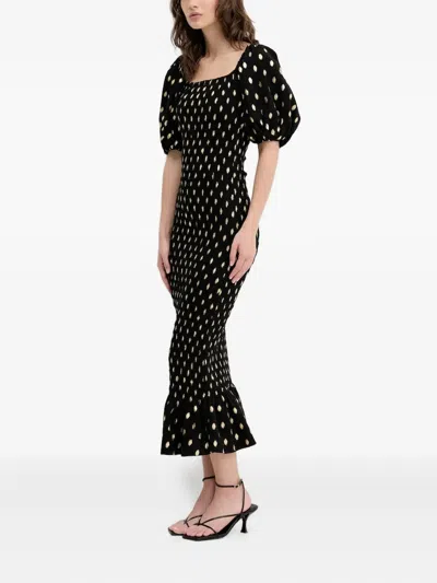 Never Fully Dressed Puff-sleeve Polka Dot Midi Dress In Black